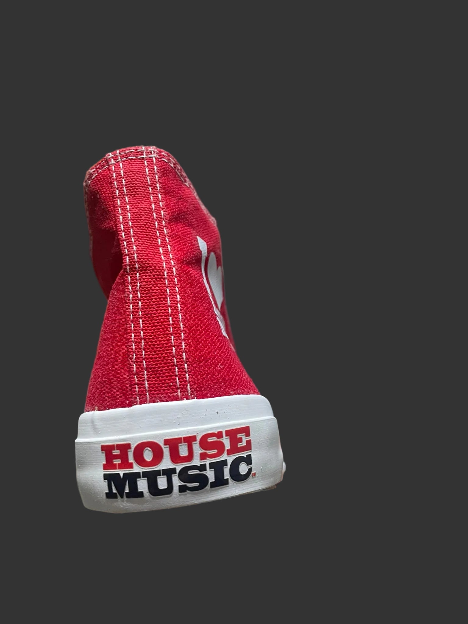 Red sneaker with 'I LOVE House  Music' 