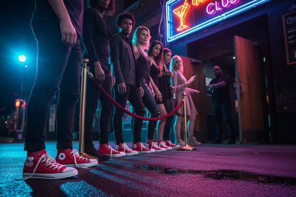 Red high-top sneaker with 'I ❤️ House Music'