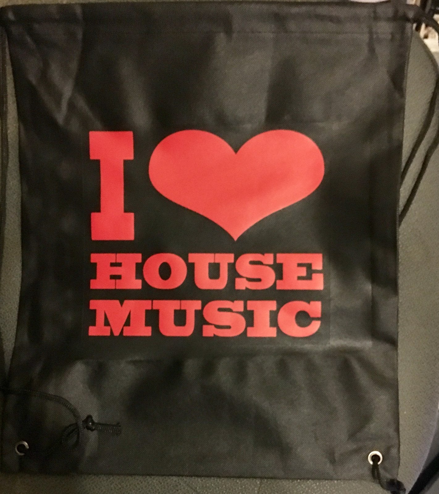 I Love House Music Gear Drawstring Backpack Blk w Red